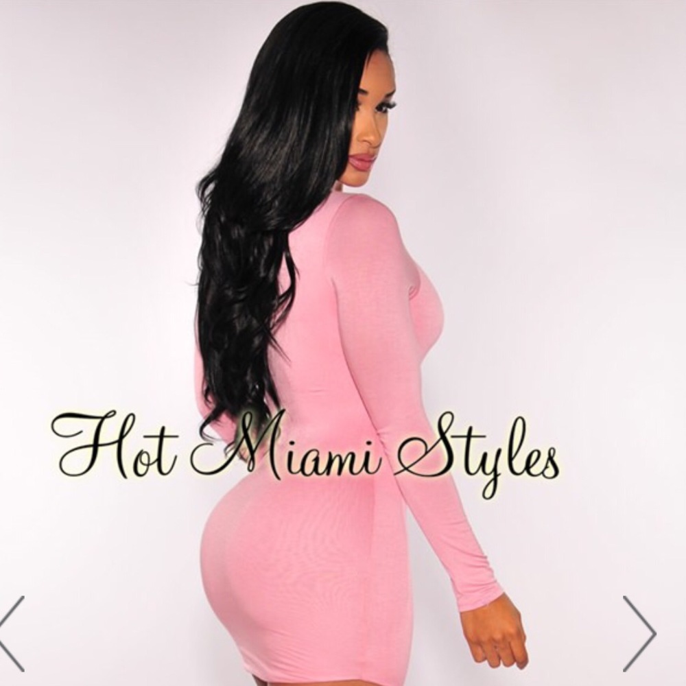 Pink Curved Long Sleeves Dress